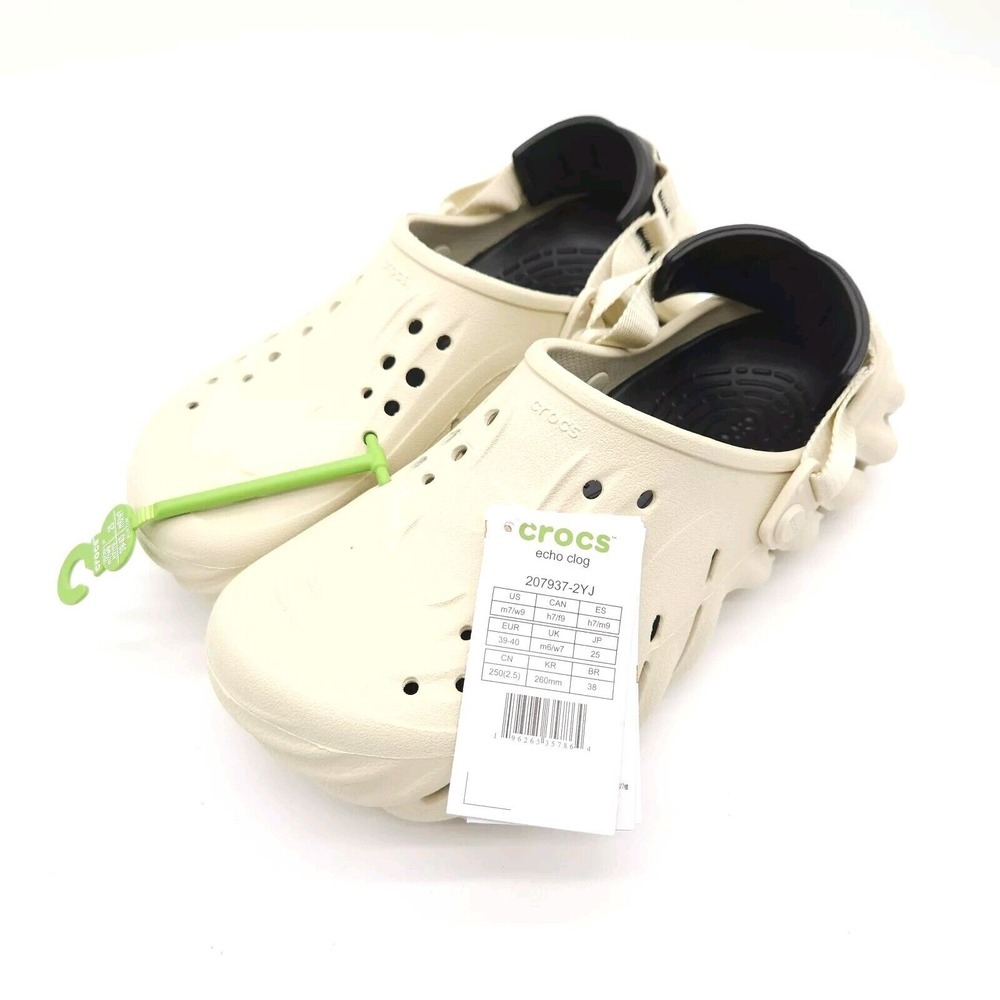 Crocs Echo Clog (Womens 9 Mens 7) Unisex Slip On Shoes Sandals Bone Black New